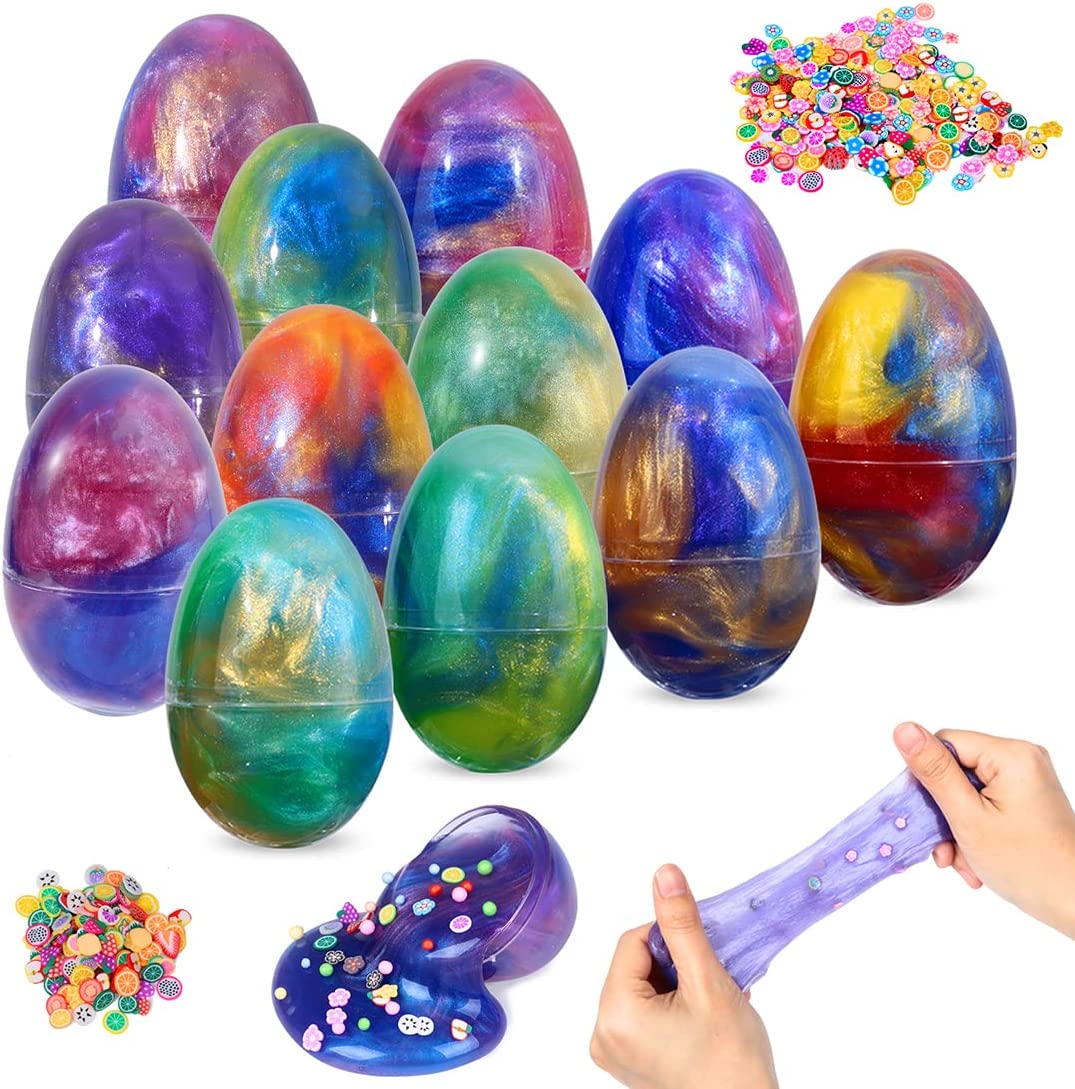 12 PCS Galaxy Slime Easter Eggs with Accessories, Silly Putty Egg Slime