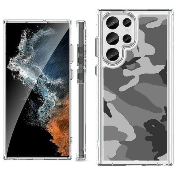 Shockproof Bumper Phone Case for Samsung Galaxy S23 Ultra 5G, by OneToughShield ® - Camo B/W