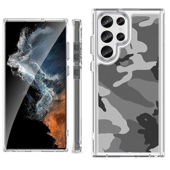Shockproof Bumper Phone Case for Samsung Galaxy S23 Ultra 5G, by OneToughShield ® - Camo B/W