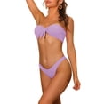 thumbnail image 4 of Women's Bandeau Bikini Sets, Ribbed Bowknot Strapless with Bottoms 2 Piece Swimwear Bathing Suit Swimsuit Medium Light Purple, 4 of 5