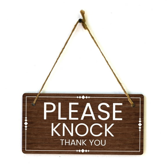 Please Knock Thank You 5x10 Hanging Wall or Door Sign | Warm Welcoming Signage For Homes