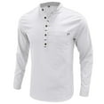 thumbnail image 4 of Men Linen Shirts,Solid Color Long Sleeve Stand-up Collar Button Henley Shirt Office Casual Breathable Blouses Outdoor Fashion Pullover Tops Mens Fall Winter Basic Tees with Pocket S-XXL, 4 of 9