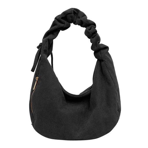 husxh Women Corduroy Hobo Handbag Ruched Shoulder Bag Adjustable Strap Slouchy Tote Bag with Zipper Hobo Purse for Work Travel