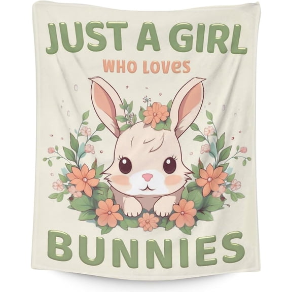 Bunny Blanket Gifts for Girls - 40x50 Inches Cute Throw Blanket - Light Green Soft Fuzzy Plush Blankets for Couch, Sofa