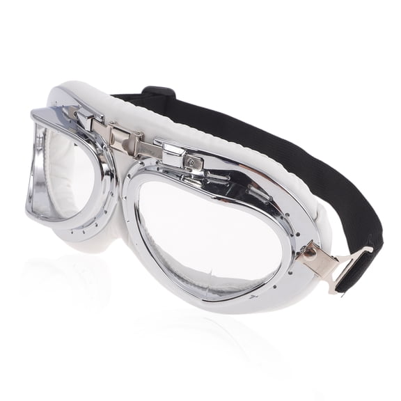 Unique Bargains 1 Pc Motorcycle Riding Goggles Foldable PC PU Sponge Cycling Sunglasses Clear Lens White Silver Tone Frame