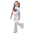 thumbnail image 2 of ZHOGXU Valentine'S Day Big Kids Girls Outfit Cute Bow Heart Print Short Sleeve Top And Flare Leg Pants Two Piece Comfortable Fashion Sets White 7-8 Years, 2 of 5