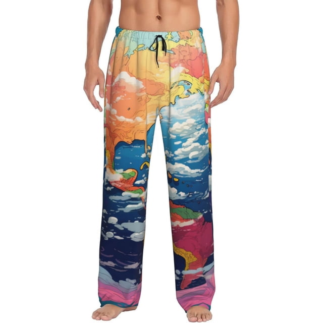 Balery Colorful Whimsical Earth Pantalones de pijama para hombre, pijama ultraligero, pantalón de descanso-Large