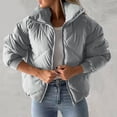thumbnail image 2 of GigrtiJin Womens Short down Jacket Puffer Long Sleeves Zipper Stand Collar Winter Solid Color Warm Coat with Pocket, 2 of 6