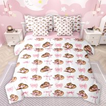 Manfei Cute Pink Bow 7-Piece Queen Bedding Comforter Set for Kids Children