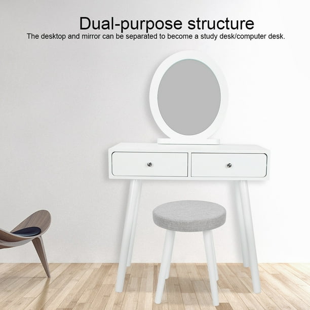 Ymiko Double Drawer Makeup Table Home Bedroom Dressing Table with Stool