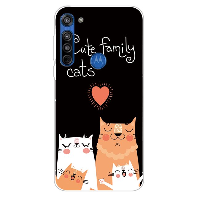 2 En 1 Funda Moto G8 Con Vidrio Templado Curvado De Cerámica Protector De Pantalla Gato Y Doraemon
