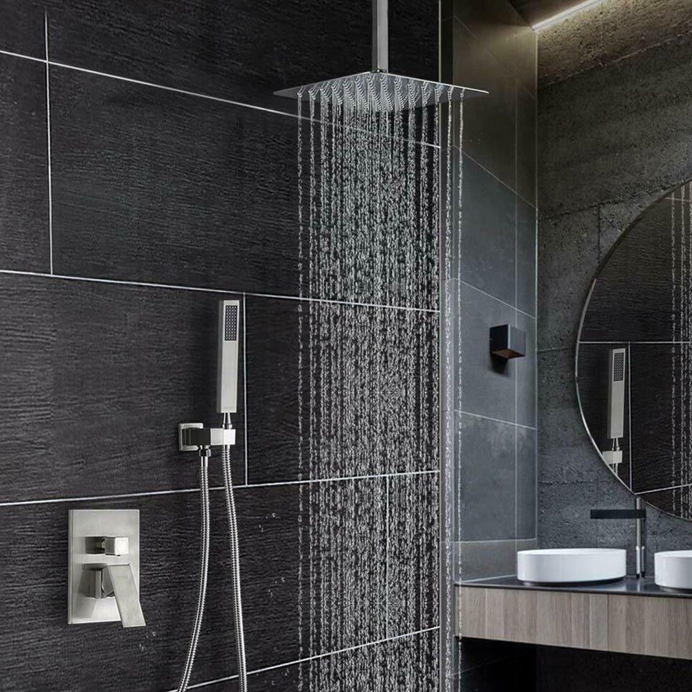Brushed Nickel Shower System, Bathroom 8 Inches Rain Shower Head with Handheld