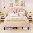 thumbnail image 4 of Costway Queen Size Upholstered LED Bed Frame Soft Velvet Platform Bed with Flower Headboard, 4 of 9