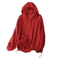 thumbnail image 1 of FRSASU Hauts à Capuche en Coton et Lin pour Femmes, Chemises à Manches Longues à Capuche Mode d'Été, Blouses Boutonnées pour Femmes Chic Décontracté Rouge m(m), 1 of 8