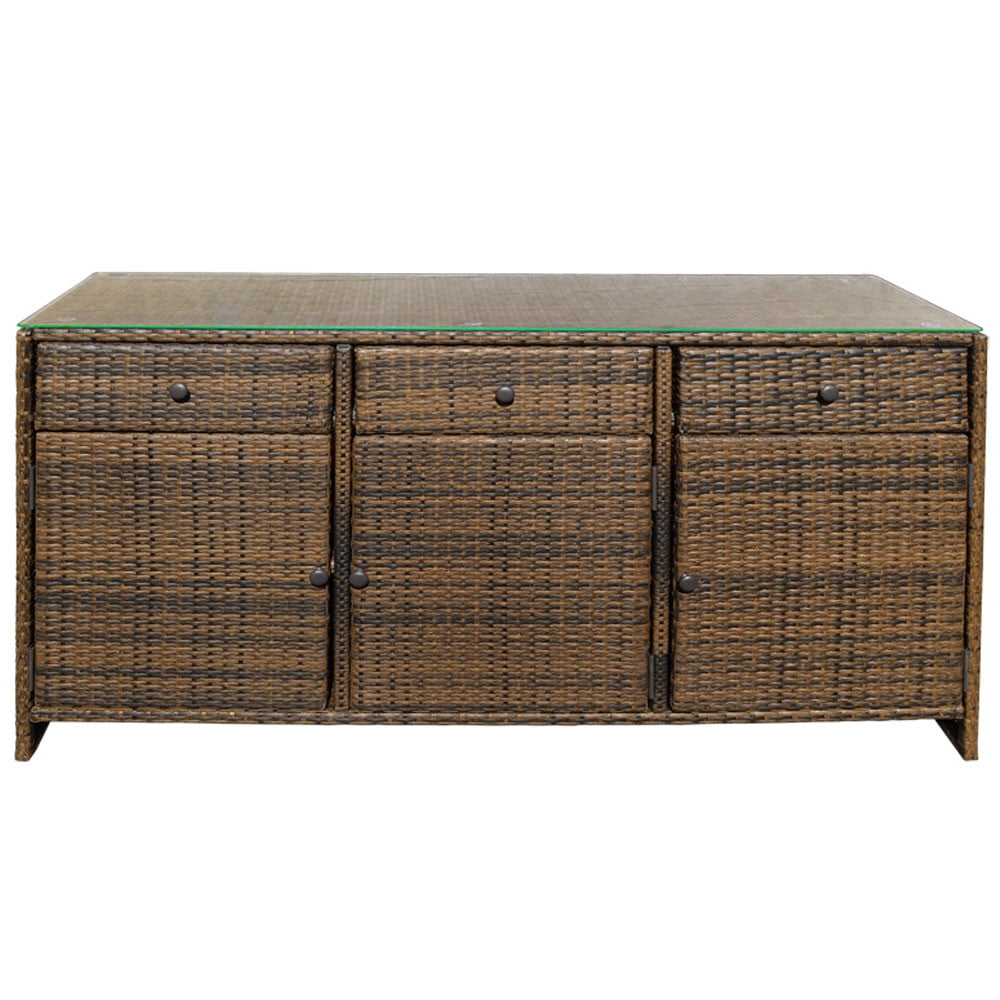 Espresso 3 Drawers Wicker Rattan Buffet Serving Cabinet Table Towel Espresso 3 Drawers Wicker Rattan Buffet Serving Cabinet Table Towel Counter Com