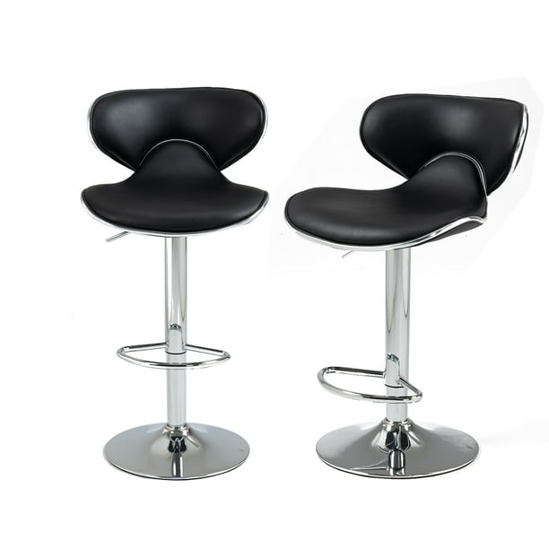 Juego de 2 Banco para Barra Alto Negro con Reposapié y Respaldo Giratorio Altura Ajustable HOMEMAKE FURNITURE Contemporáneo