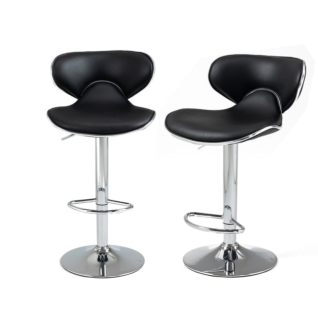 Set de 2 Bancos Barra Alto Negro Giratorio Altura Ajustable, con Reposapié y Respaldo HOMEMAKE FURNITURE Contemporáneo