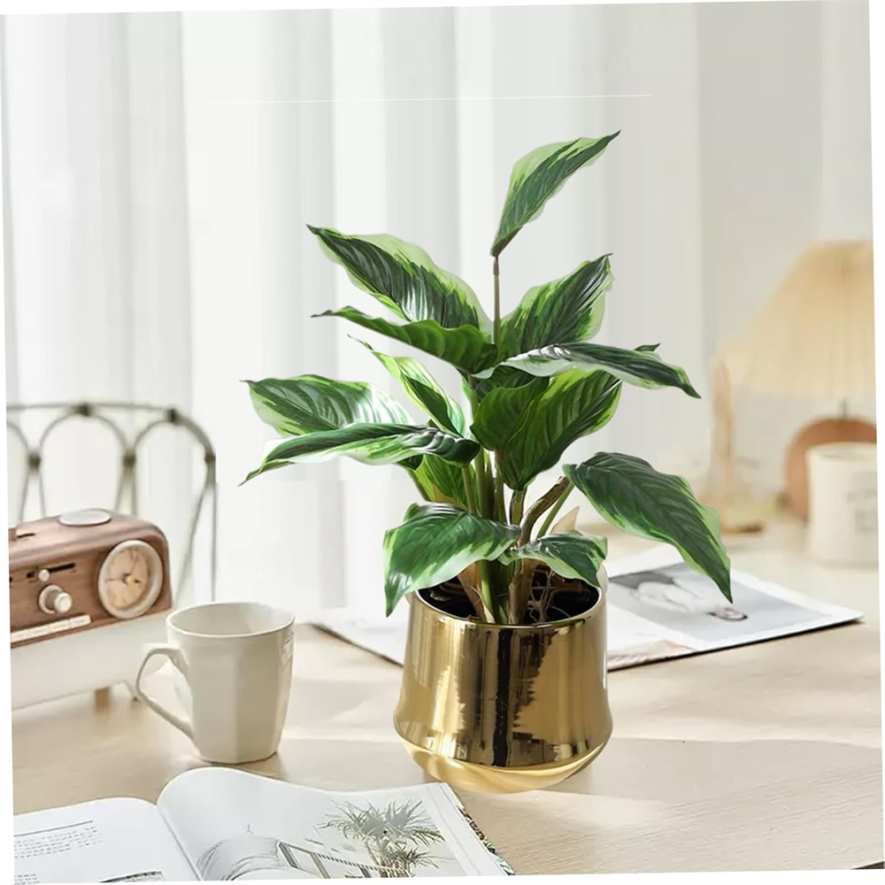 NOGIS 4Pack Variegated Hosta Artificial Plant 17.7" Faux Green Dieffenbachia Plant Greenery Aesthetic House Plants Outdoor Shrubs Indoor Office Yard UV Resistant Planter Filler