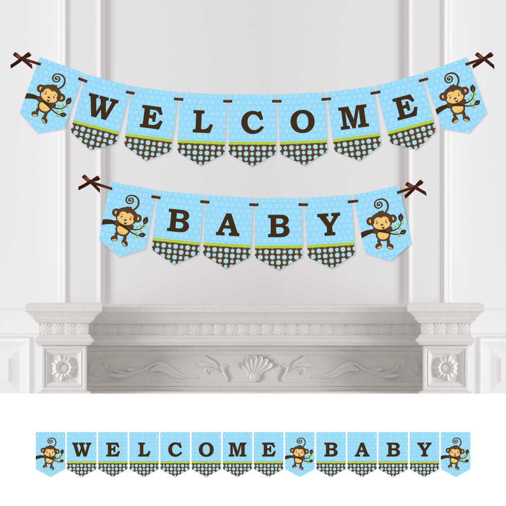  Monkey  Boy Baby Shower Bunting Banner Blue Party  