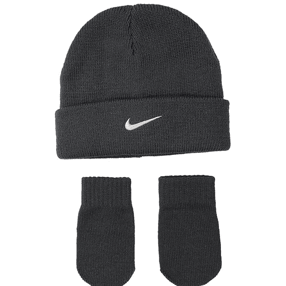 Nike Toddler Boys Beanie and Mittens 2 Piece Set Soft Acrylic, Anthracite, 2-4T