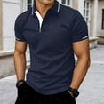 thumbnail image 2 of Men's Polo Shirts Slim Fit Button Up Collared Short Sleeve Tee Breathable Stretchable Comfortable Casual Summer Mens T-Shirts Navy L, 2 of 8