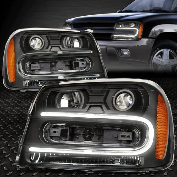 Nuvision for 02-09 Chevy Trailblazer LED DRL Projector Headlight Black/Amber