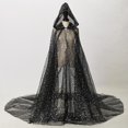 thumbnail image 7 of Yvsxxv 1Pc Black Starry Glitter Hooded Cloak Shiny Formal Outerwear for Women Men, 7 of 7