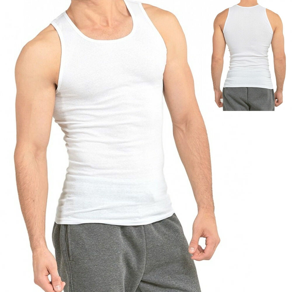 6 Packs Mens 100% Cotton Tank Top Wife A-Shirt Beater Undershirt Ribbed Muscle