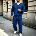 thumbnail image 2 of Zynoxe Mens Plus Size Tracksuit Sets Sports Solid Color V-neck Long Sleeve Sweatshirts Drawstring Wide Leg Pants Sweatsuit Sets with Pockets, 2 of 7