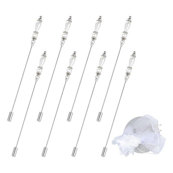 PH 8PCS Pearl Hat Pin Imitation Teardrop Pearl Stick Pins 5inch Pins Brooches Platinum Long Handle Pin Elegant Retro Lapel Brooch