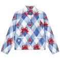 thumbnail image 4 of Jackets for Women Winter Coat Jackets Flannel Stand Collar Jacket(Red Bows on Blue Gingham,Size:S-4XL), 4 of 7