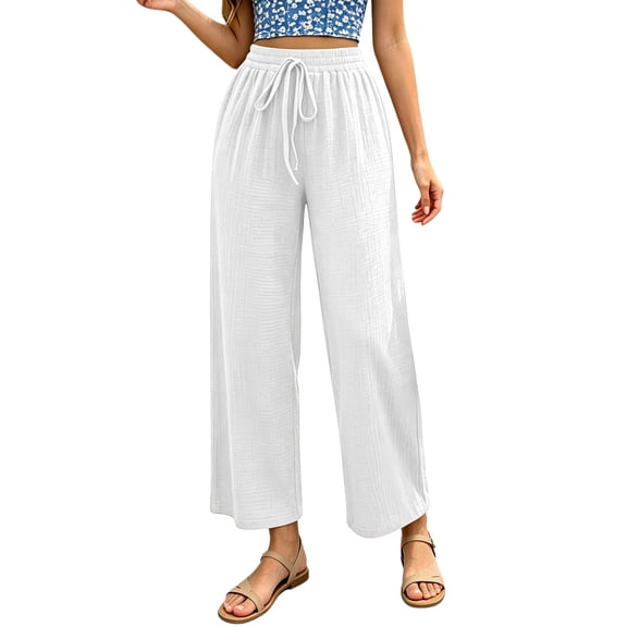 cfhntfmh Loose Cropped Pants for Women Wide Leg Drawstring Lounge Pants Elastic Waist Casual Trendy Pants