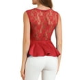 thumbnail image 3 of Allegra K Women's Lace-Paneled Semi Sheer Crew Neck Sleeveless Peplum Blouse, 3 of 6