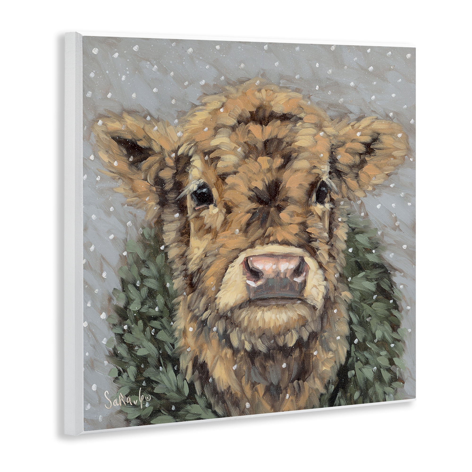 Stupell Industries Snowy Cattle & Wreath Animals & Insects Painting Unframed Art Print Wall Art, 12 x 12