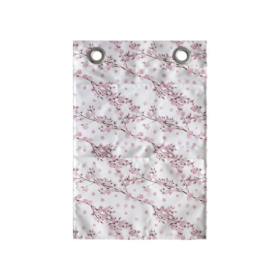Spring Hanging Pocket Organizer, Japanese Cherry Blossom Sakura Tree Flourishing Branches Revival Season, Printed Polyester Storage Bag with Pockets, 14" x 20", Pale Pink and White