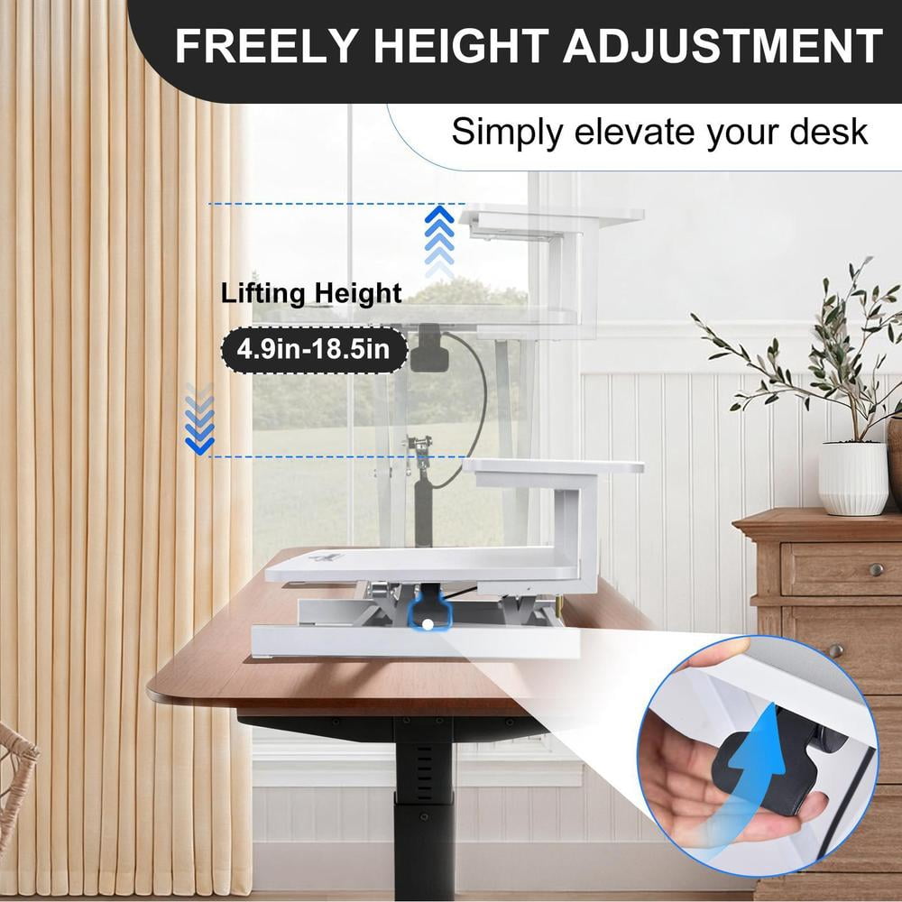 37 inch Desk Converter, Height Adjustable Sit to Stand Riser, Duals Monitor and Laptop Workstation with Wide Keyboard Tray, Black