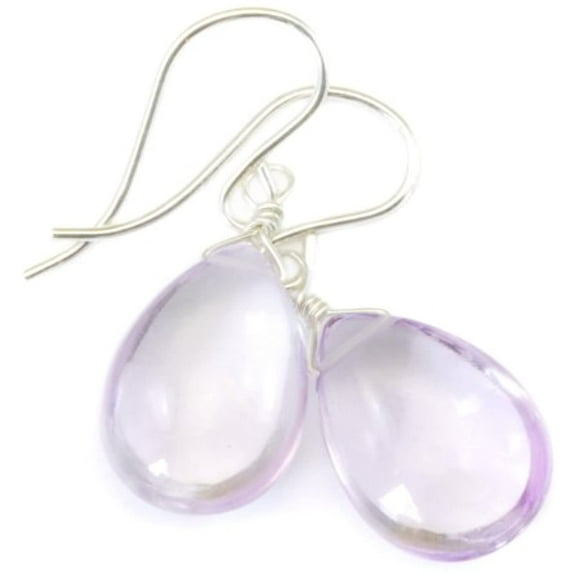 Sterling Silver Pink Amethyst Earrings Smooth Pear Tear Drops Simple Everyday Dangle Drops for Adult Women