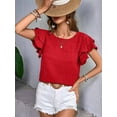 thumbnail image 4 of Womens Summer Tops Ruffle Short Sleeve Crewneck Shirts Textured Ladies Elegant Business Blouses Dressy Casual Red XL, 4 of 7