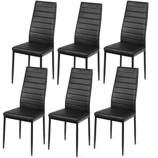 Gymax Set of 6 Dining Side Chair PVC High Back Metal Legs