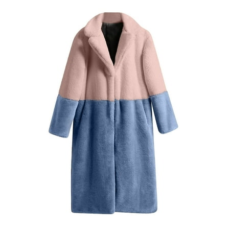 

Winter Coats for Women Fashion Faux Fur Warm Jacket Plus Size Long Sleeve Casual Fleece Collar Hooded Overcoat