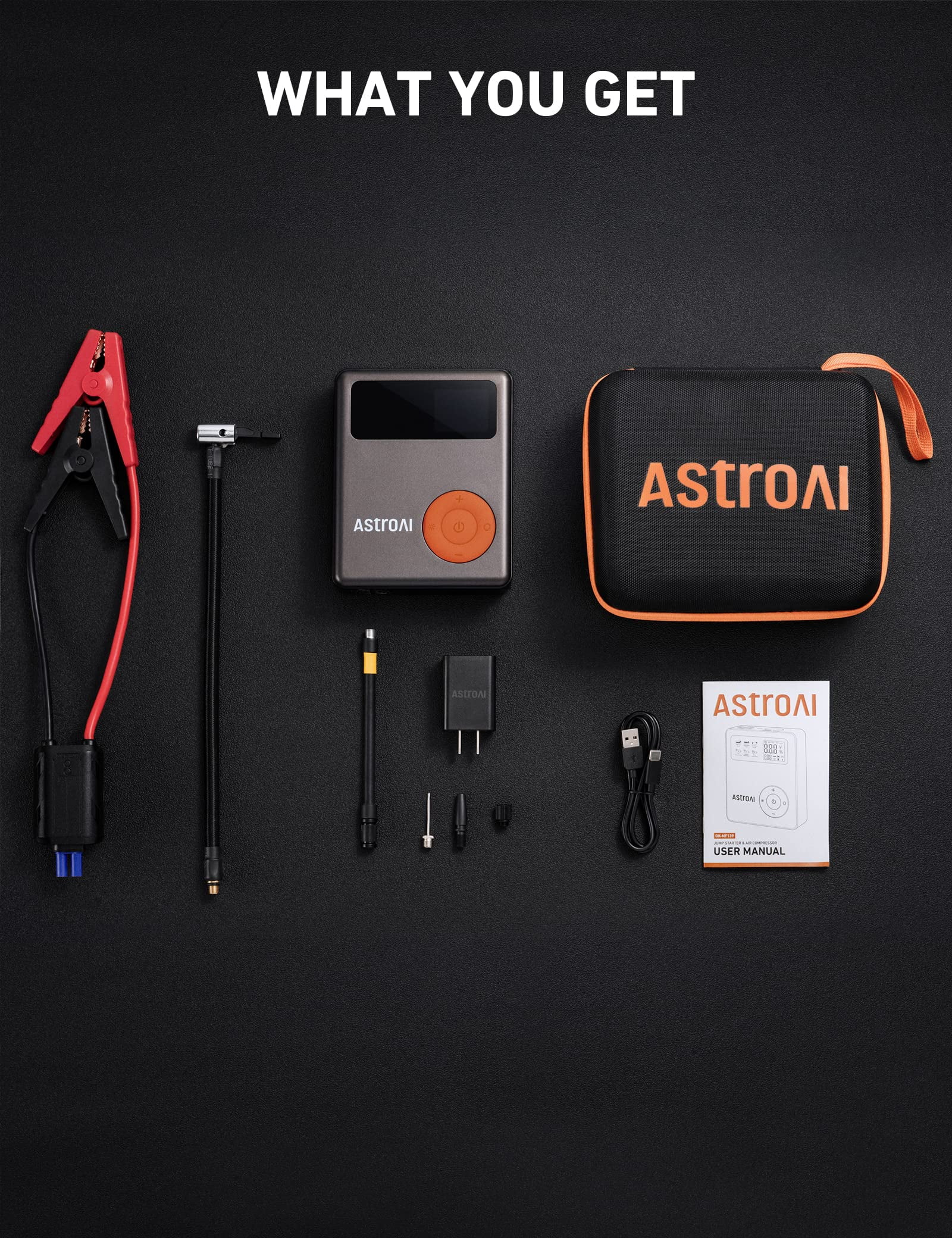 AstroAI Jump Starter with Air Compressor, 150PSI 1750A Peak 12V Battery Jump Box with Cordless Tire Inflator (7.5 Gas/5.0L Diesel), 12V Jump Box, Large LCD Display