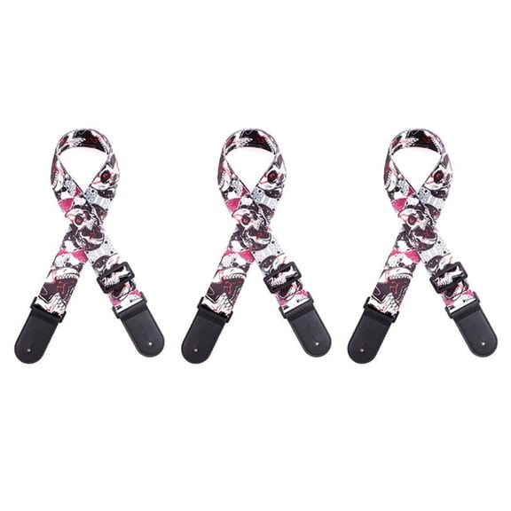 Horror Skull Leather Nylon Fluorescent Print Folk Guitar Strap,B