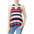 thumbnail image 1 of Almost Famous Womens Striped Hi-Lo Tank Top, Blue, Juniors, Large, 1 of 1