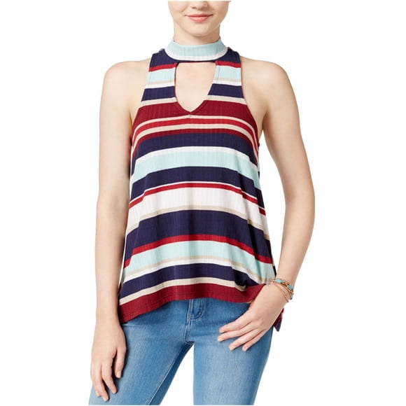 Almost Famous Womens Striped Hi-Lo Tank Top, Blue, Juniors, Small