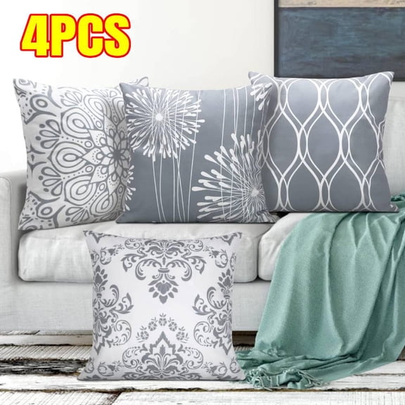 Decorative Throw Pillow Covers 18x18 Set of 4, Grey and White Modern Simple Square Pillow Case Cushion Cover for Sofa Couch Farmhouse