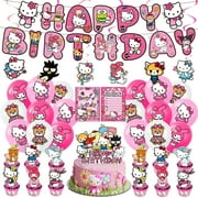 Hello Kitty birthday decorations, Hello Kitty Birthday Party Supplies, box Party Decorations Included Birthday banner, Cake Topper, Cupcake Topper, Balloon(D)