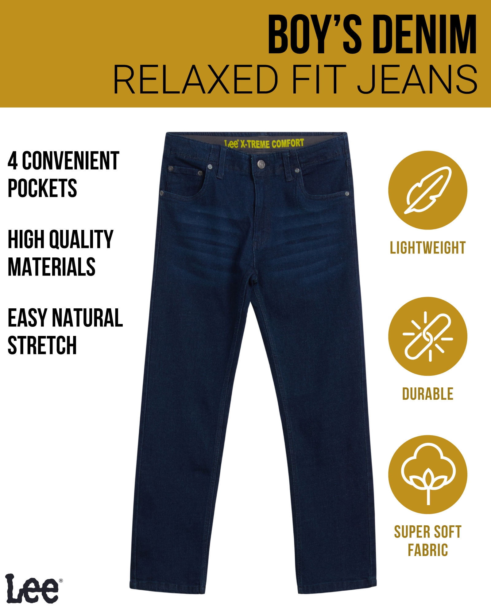 Lee Boys’ Premium Straight Fit Denim Jeans - Ultra Stretch Casual Pants for  Boys (8-18 Husky)