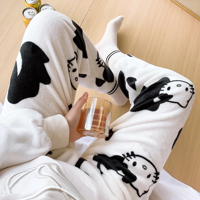New Sanrio Hello Kitty Kuromi Melody Cartoon Pants Y2K Women's Home Warmth Plush Sleepwear Pants Kawaii Girls' Casual Pants Gift