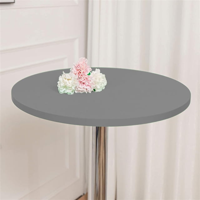 ORUYROP Lot de 2 Capuchon de Table Ronde Cocktail Spandex Ajusté Extensible Nappe Cocktail Serrée Élastique pour Mariages Banquets Événements Fêtes Restaurants (Taille : 120cm, Couleur : Argent)