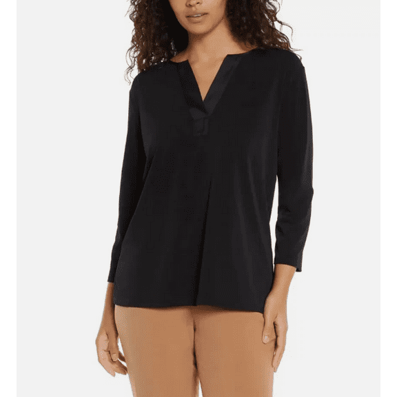Banana Republic Women's 3/4 Sleeve V-Neck Blouse Black XXL